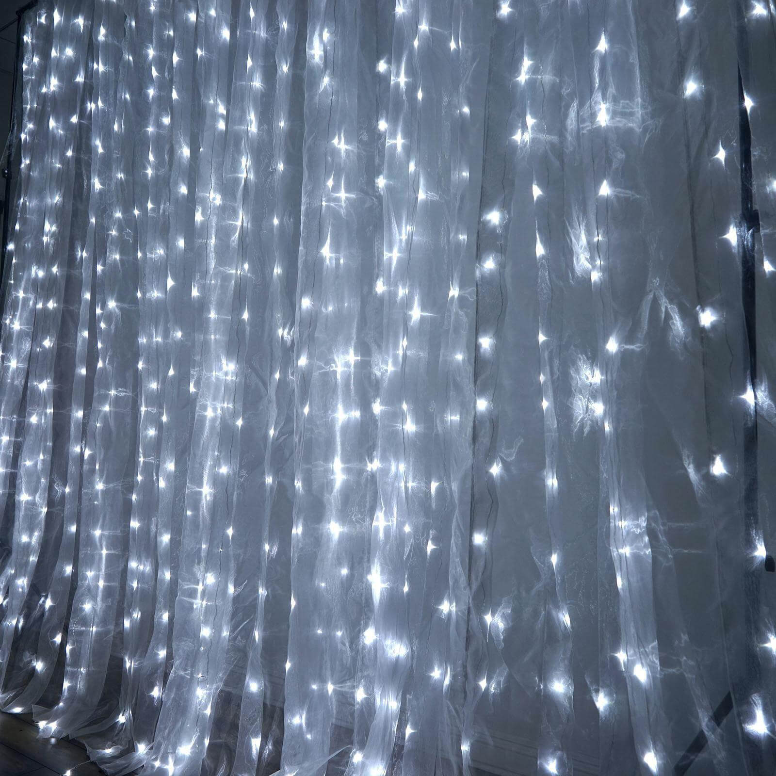 20ftx10ft White Sheer Organza w Cool LED Lights Decorative Curtain Panel - NestOCart