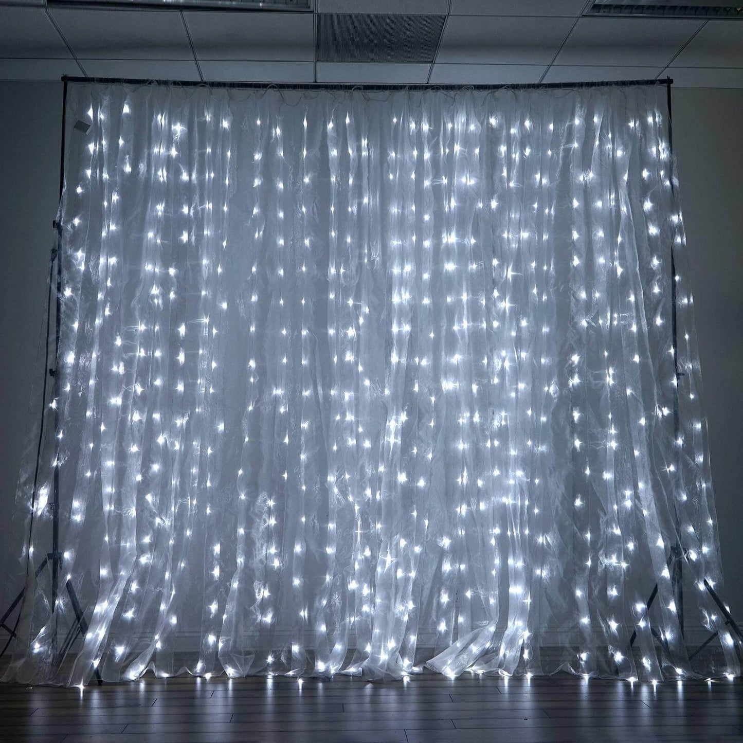 20ftx10ft White Sheer Organza w Cool LED Lights Decorative Curtain Panel - NestOCart