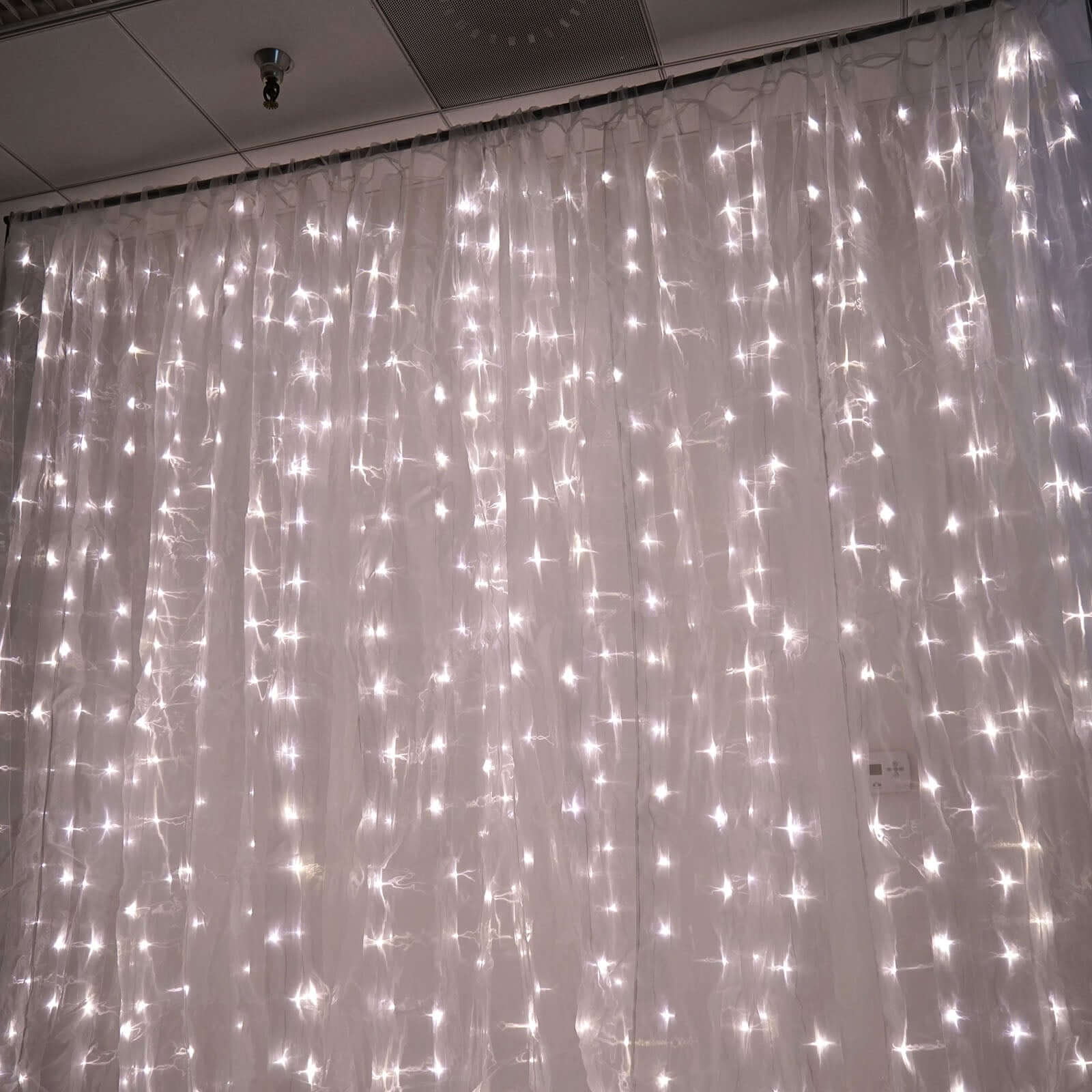 20ftx10ft White Sheer Organza w Warm LED Lights Decorative Curtain Panel - NestOCart