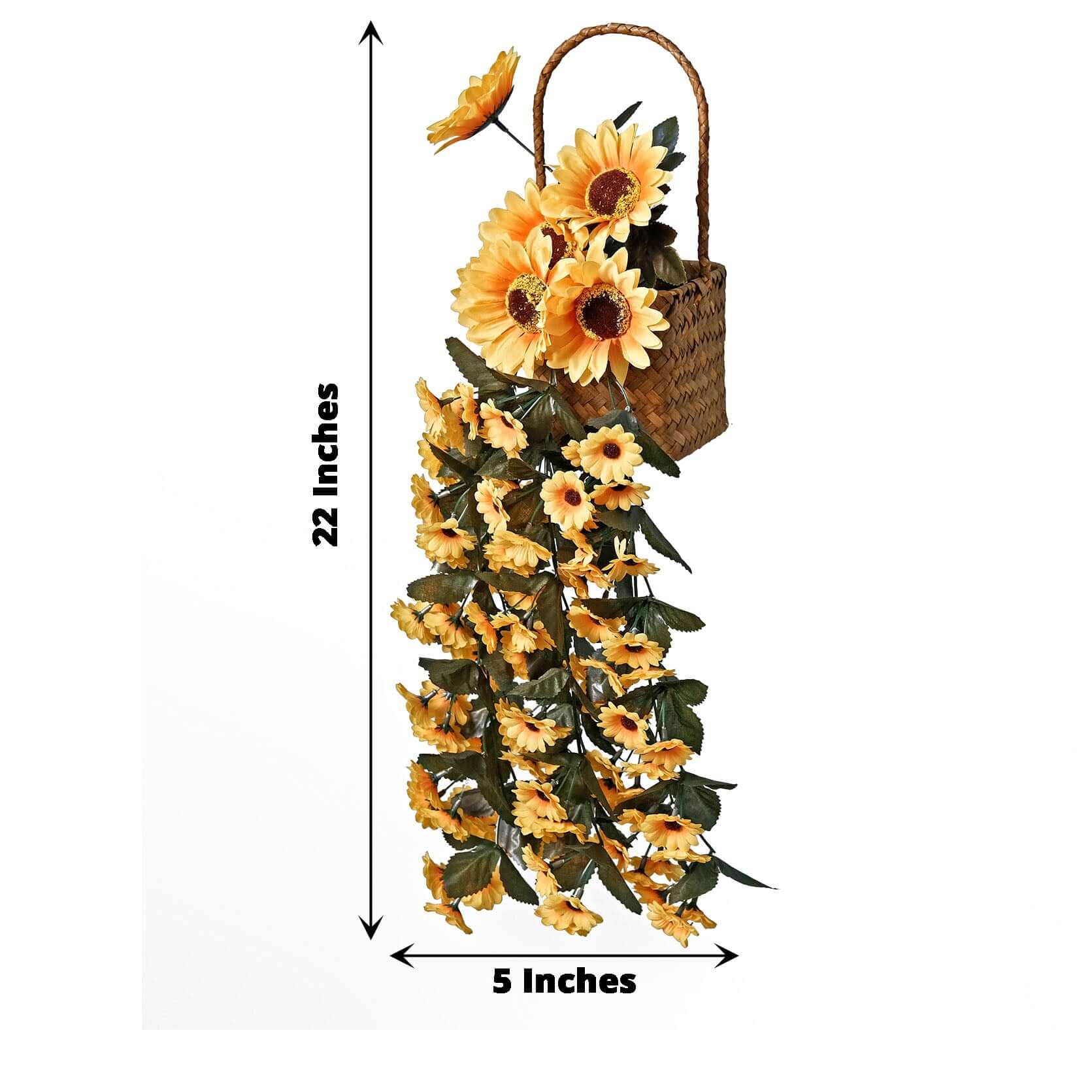22" Artificial Hanging Vine Sunflower Bush, Draping Bouquet Garland - Bell Racket Store