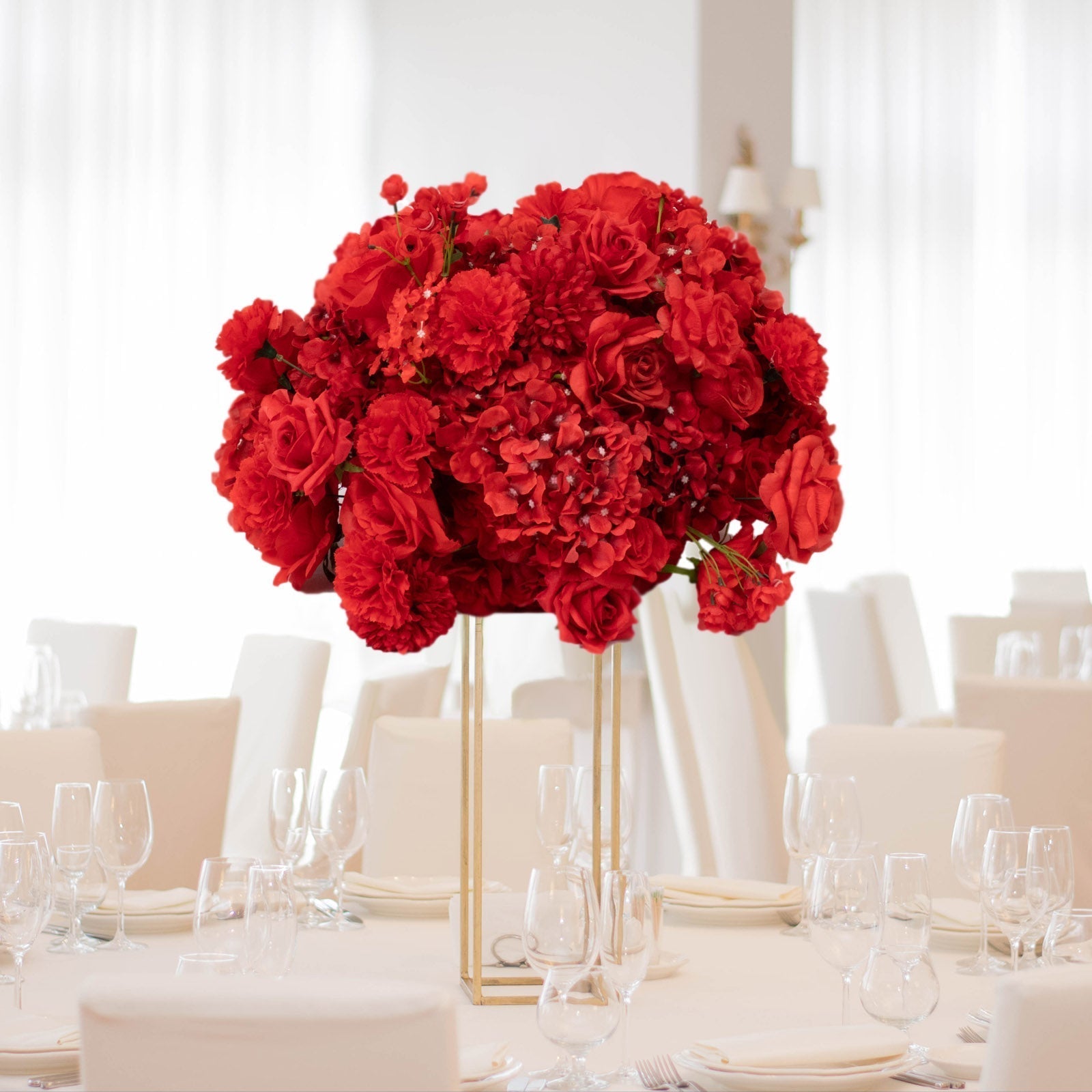 22 - Inch Red Silk Flower Grand Centerpiece â€“ Pre - Arranged Artificial Rose, Hydrangea & Chrysanthemum Ball for Wedding & Event DÃ©cor - Bell Racket Store