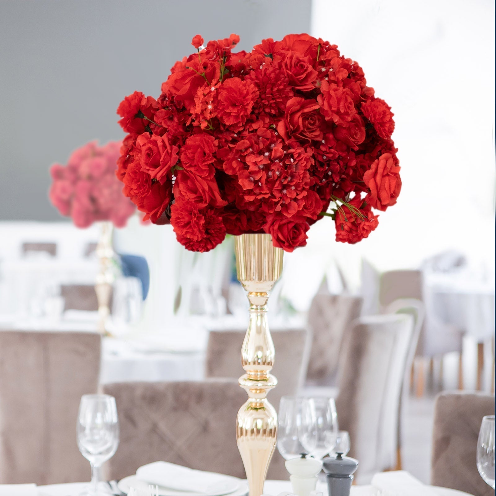 22 - Inch Red Silk Flower Grand Centerpiece â€“ Pre - Arranged Artificial Rose, Hydrangea & Chrysanthemum Ball for Wedding & Event DÃ©cor - Bell Racket Store