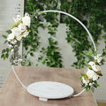 22" Metal Round Floral Hoop Cake Stand Whitewash - Dessert Display DIY Centerpiece Table Decoration with Beaded Wooden Base - Bell Racket Store