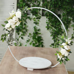 22" Metal Round Floral Hoop Cake Stand Whitewash - Dessert Display DIY Centerpiece Table Decoration with Beaded Wooden Base - Bell Racket Store
