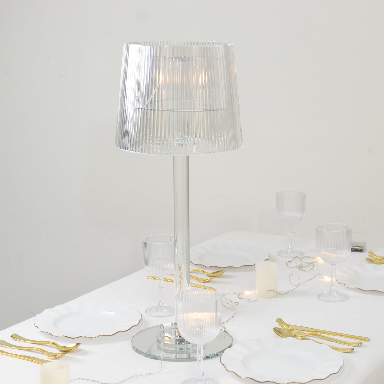 23" Crystal Candle Lamp with Ribbed Shade â€“ Clear Acrylic Column Candle Holder for Tealight & Taper Candles - Bell Racket Store