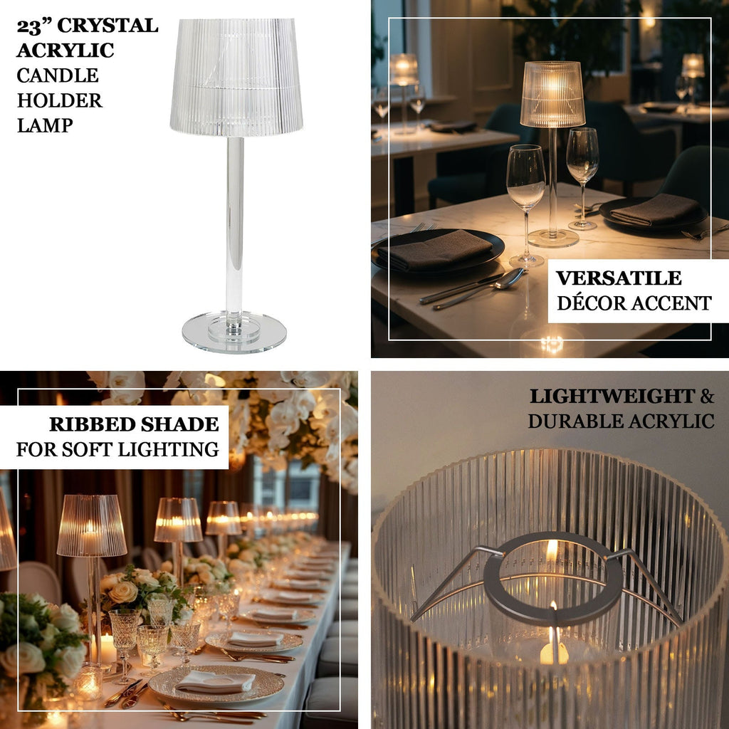 23" Crystal Candle Lamp with Ribbed Shade â€“ Clear Acrylic Column Candle Holder for Tealight & Taper Candles - Bell Racket Store