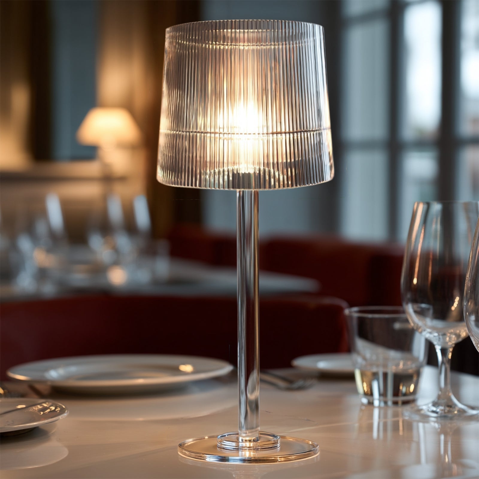 23" Crystal Candle Lamp with Ribbed Shade â€“ Clear Acrylic Column Candle Holder for Tealight & Taper Candles - Bell Racket Store