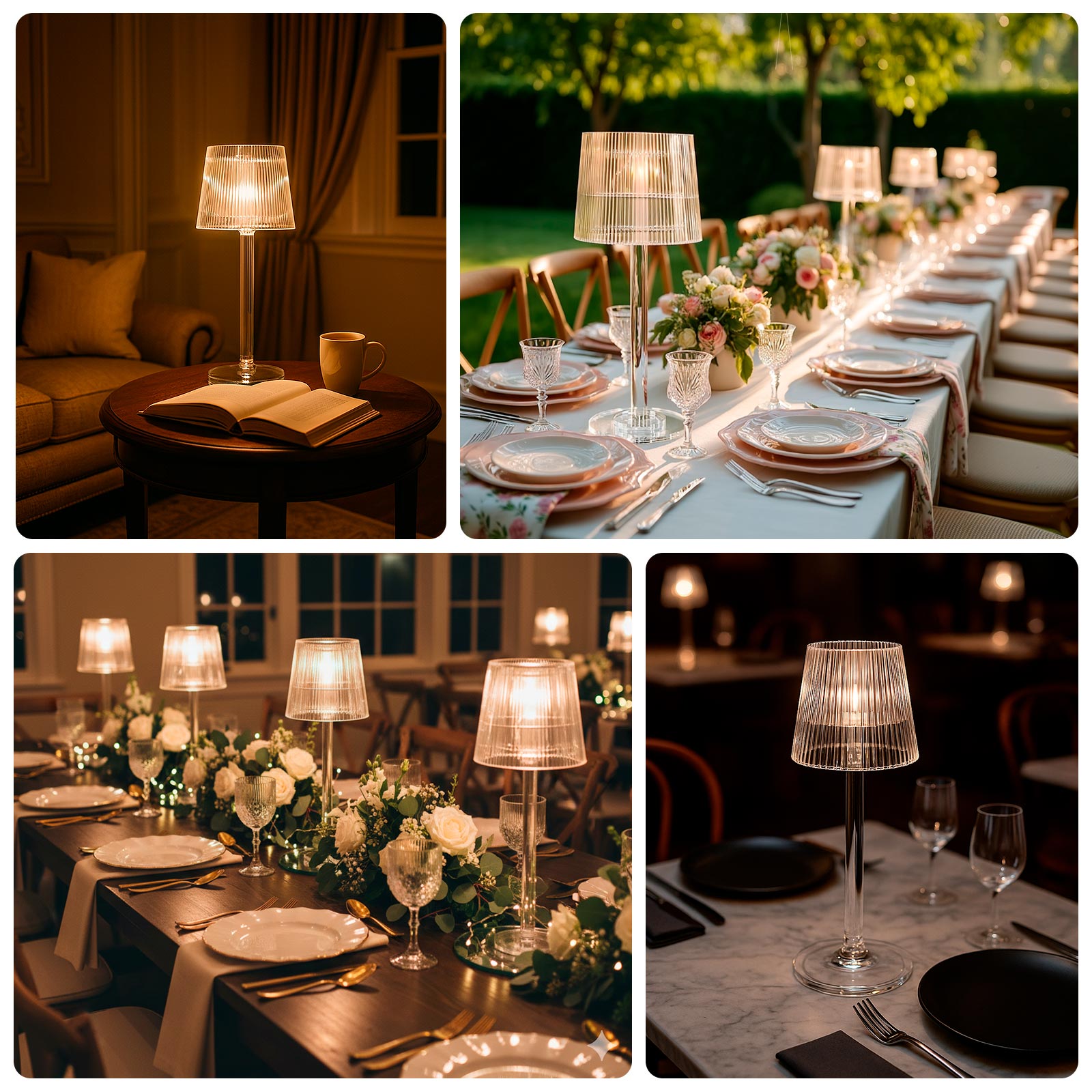 23" Crystal Candle Lamp with Ribbed Shade â€“ Clear Acrylic Column Candle Holder for Tealight & Taper Candles - Bell Racket Store