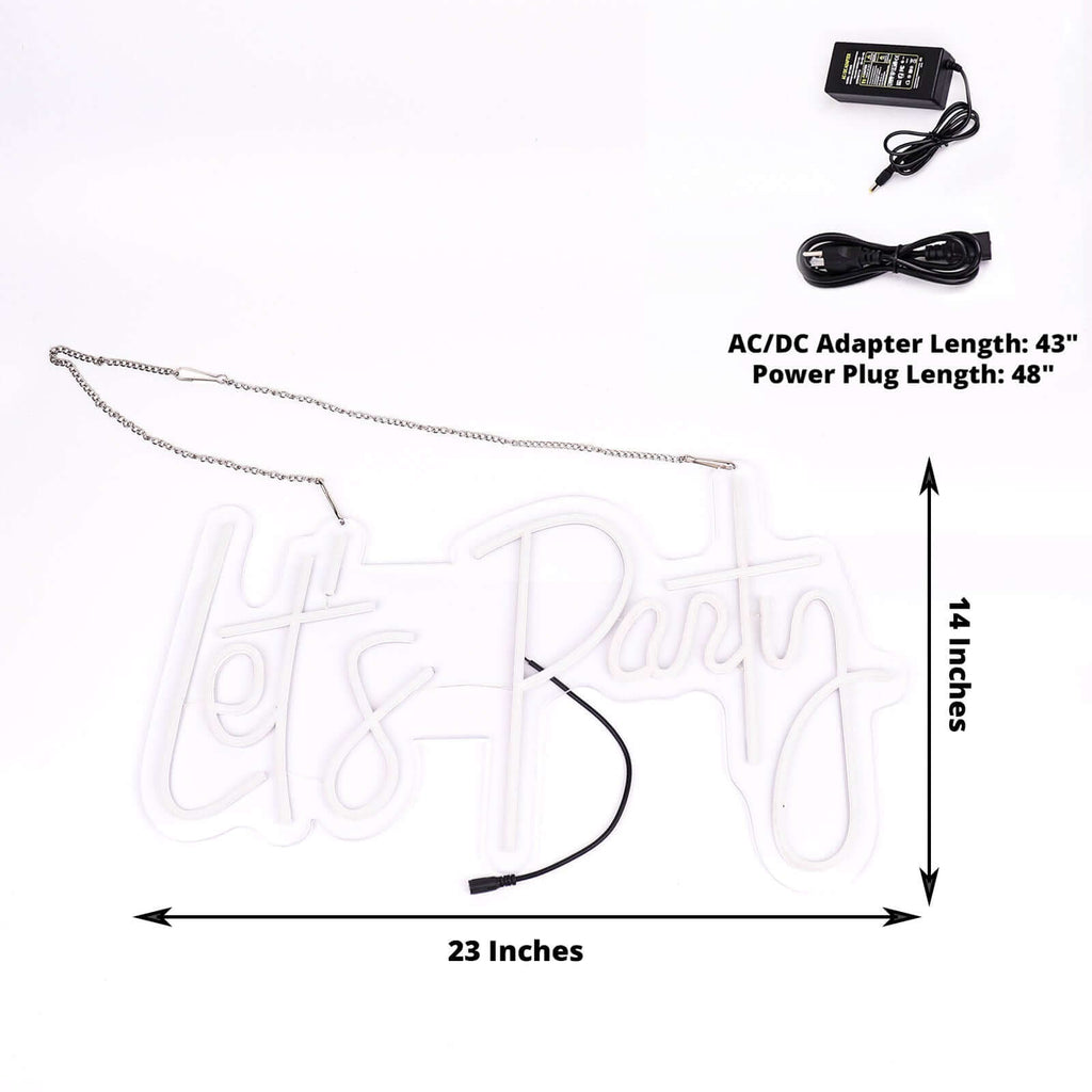 23" Let's Party Neon Light Sign, LED Reusable Wall DÃ©cor Lights With 5ft Hanging Chain - Bell Racket Store