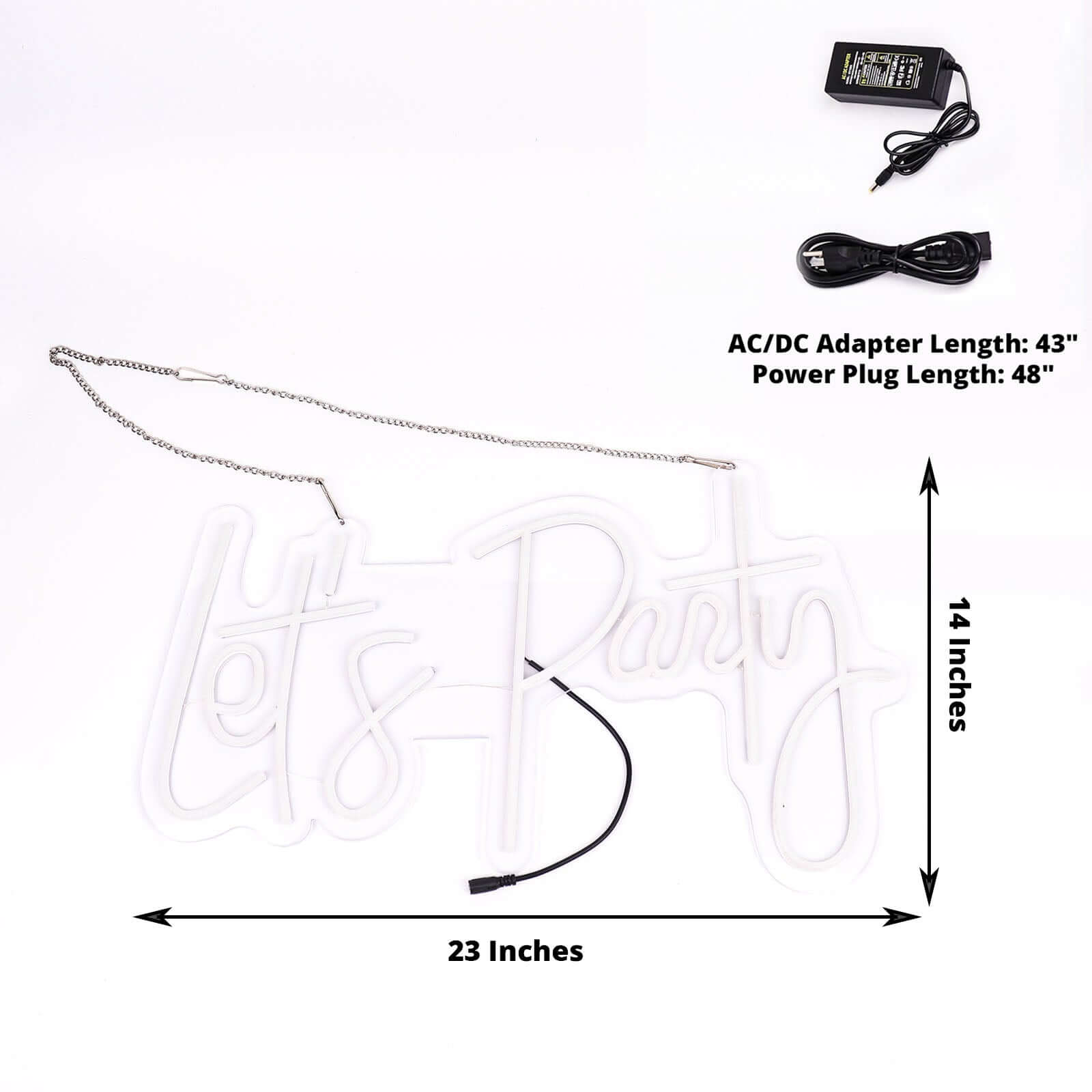 23" Let's Party Neon Light Sign, LED Reusable Wall DÃ©cor Lights With 5ft Hanging Chain - Bell Racket Store