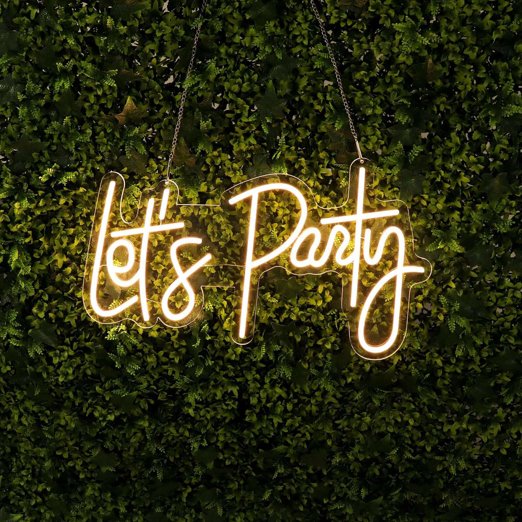 23" Let's Party Neon Light Sign, LED Reusable Wall DÃ©cor Lights With 5ft Hanging Chain - Bell Racket Store