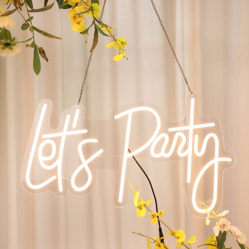 23" Let's Party Neon Light Sign, LED Reusable Wall DÃ©cor Lights With 5ft Hanging Chain - Bell Racket Store