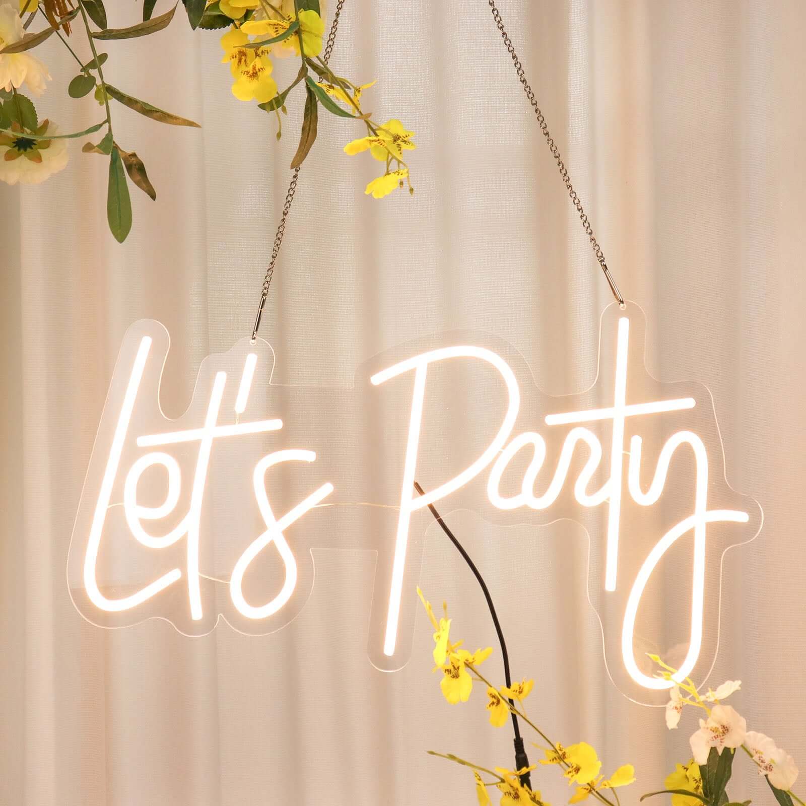 23" Let's Party Neon Light Sign, LED Reusable Wall DÃ©cor Lights With 5ft Hanging Chain - Bell Racket Store