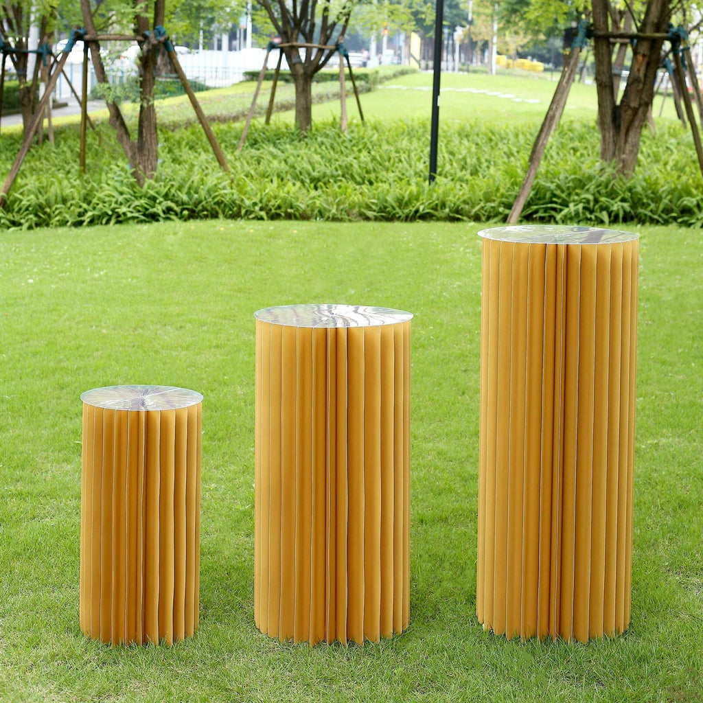 24" Gold Cylinder Display Column Stand, Pillar Pedestal Stand With Top Plate - Bell Racket Store