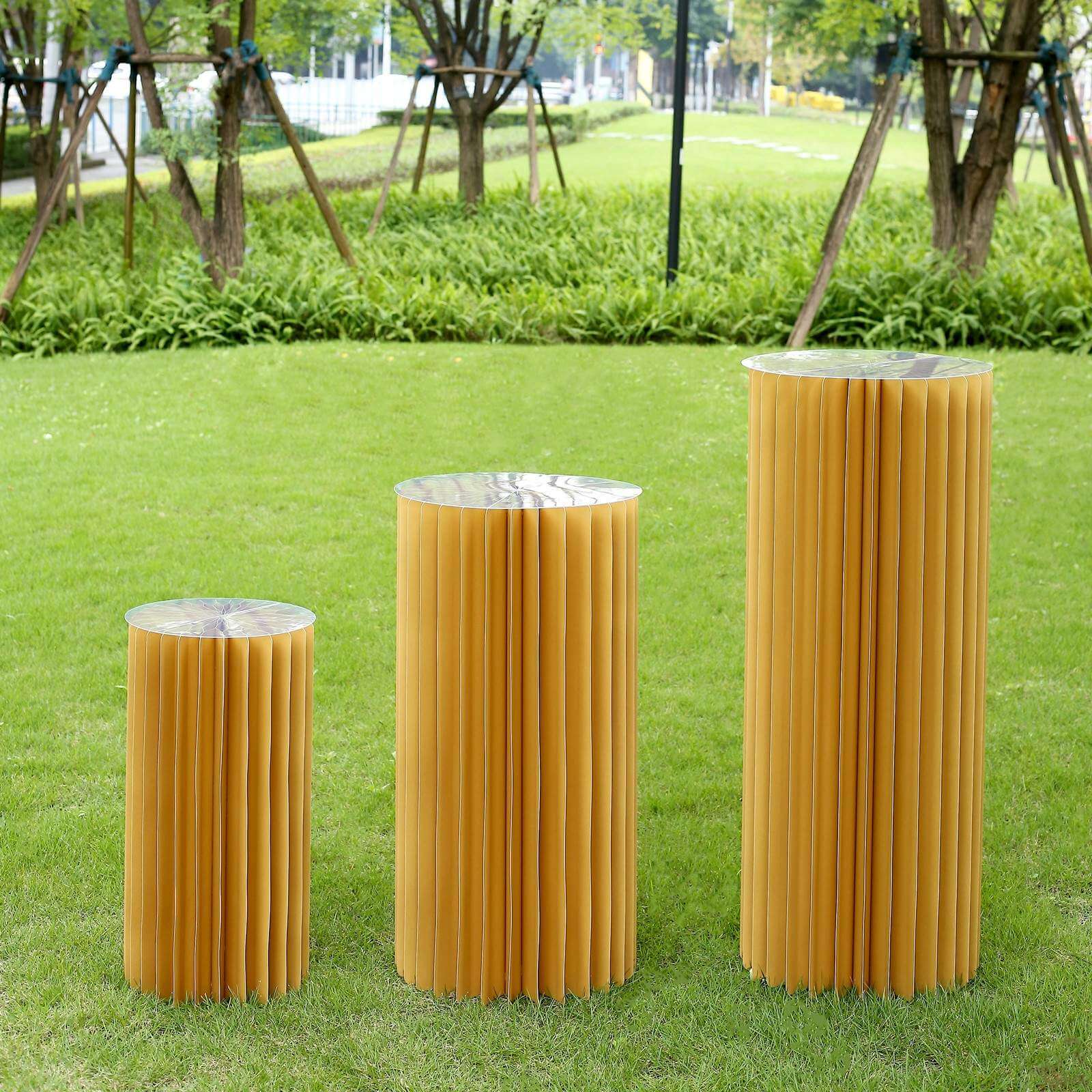 24" Gold Cylinder Display Column Stand, Pillar Pedestal Stand With Top Plate - Bell Racket Store