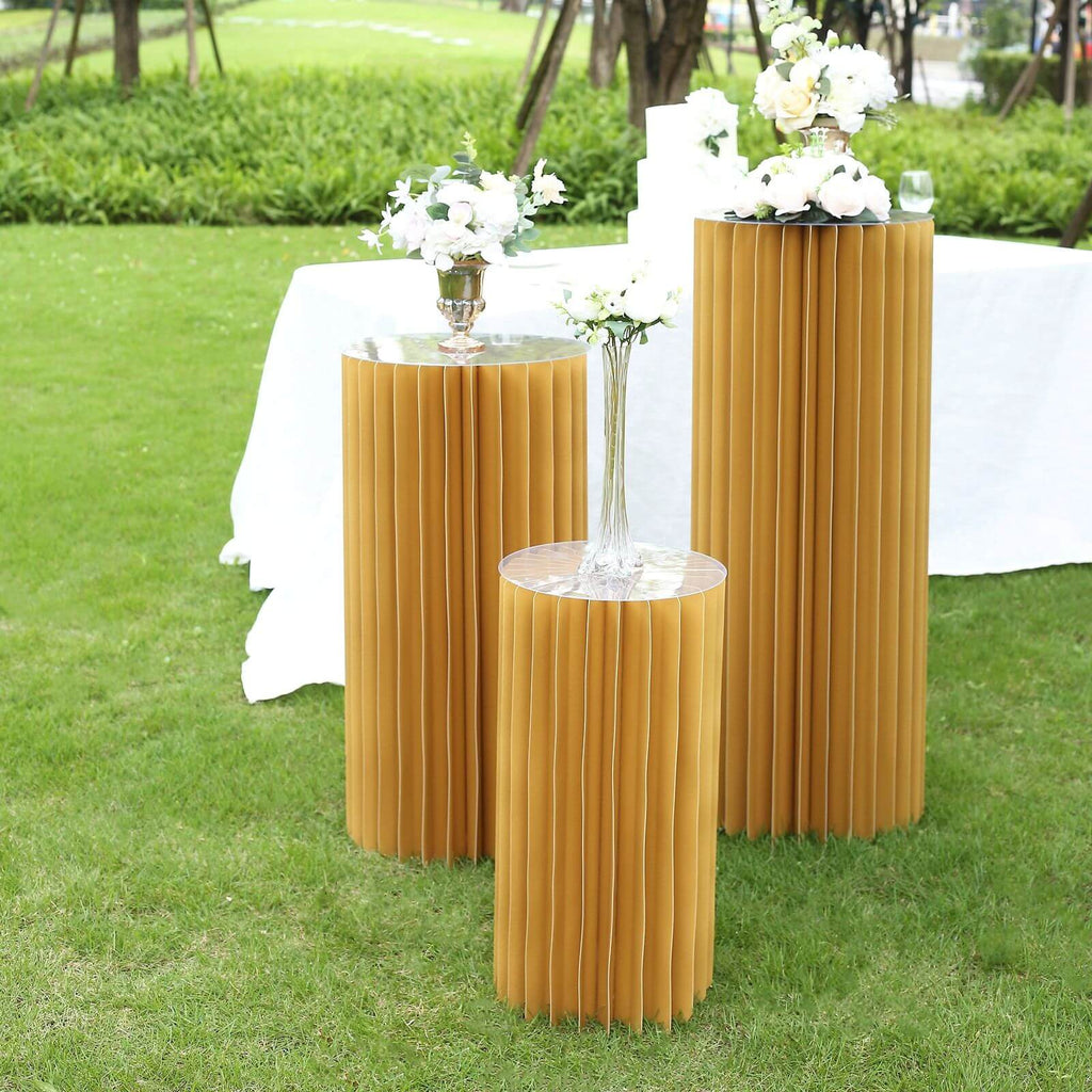 24" Gold Cylinder Display Column Stand, Pillar Pedestal Stand With Top Plate - Bell Racket Store