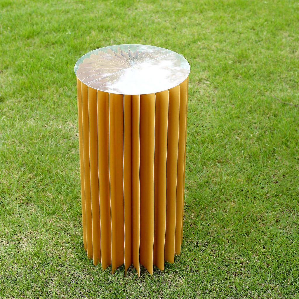 24" Gold Cylinder Display Column Stand, Pillar Pedestal Stand With Top Plate - Bell Racket Store