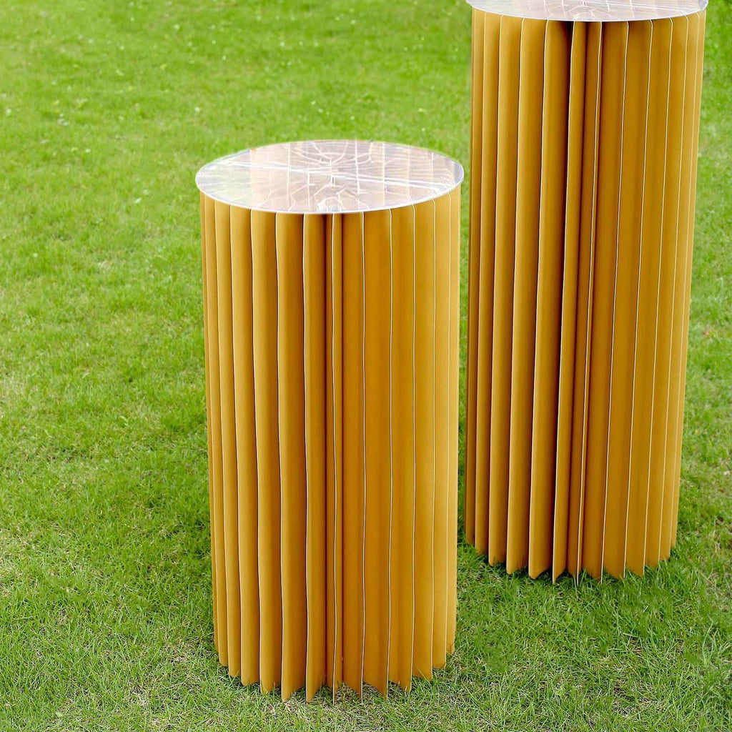 24" Gold Cylinder Display Column Stand, Pillar Pedestal Stand With Top Plate - Bell Racket Store