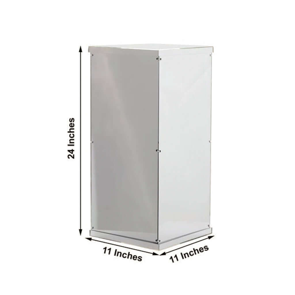 24" Silver Mirror Finish Acrylic Display Box, Pedestal Riser with Interchangeable Lid and Base