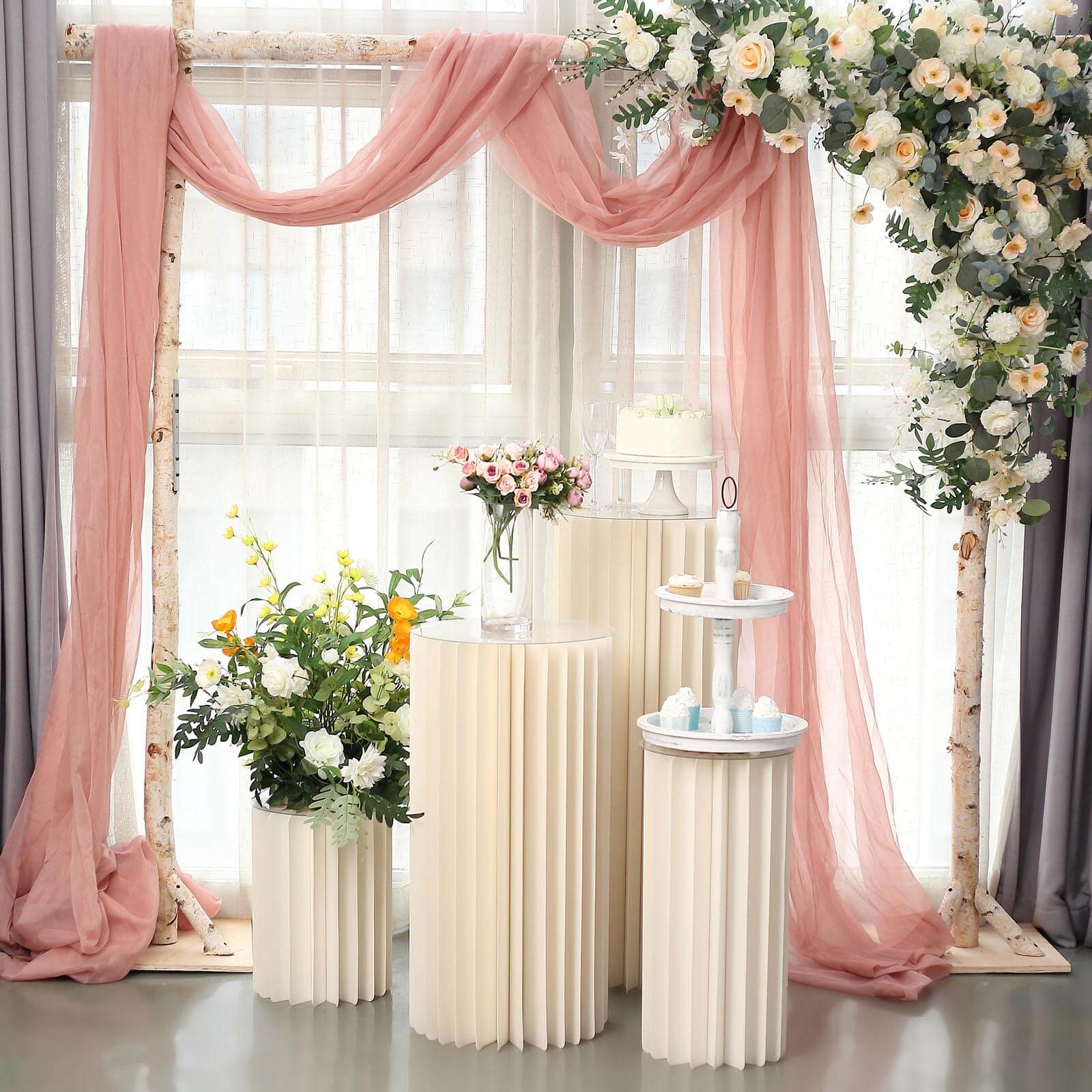 24" Ivory Cylinder Display Column Stand, Pillar Pedestal Stand With Top Plate - Bell Racket Store