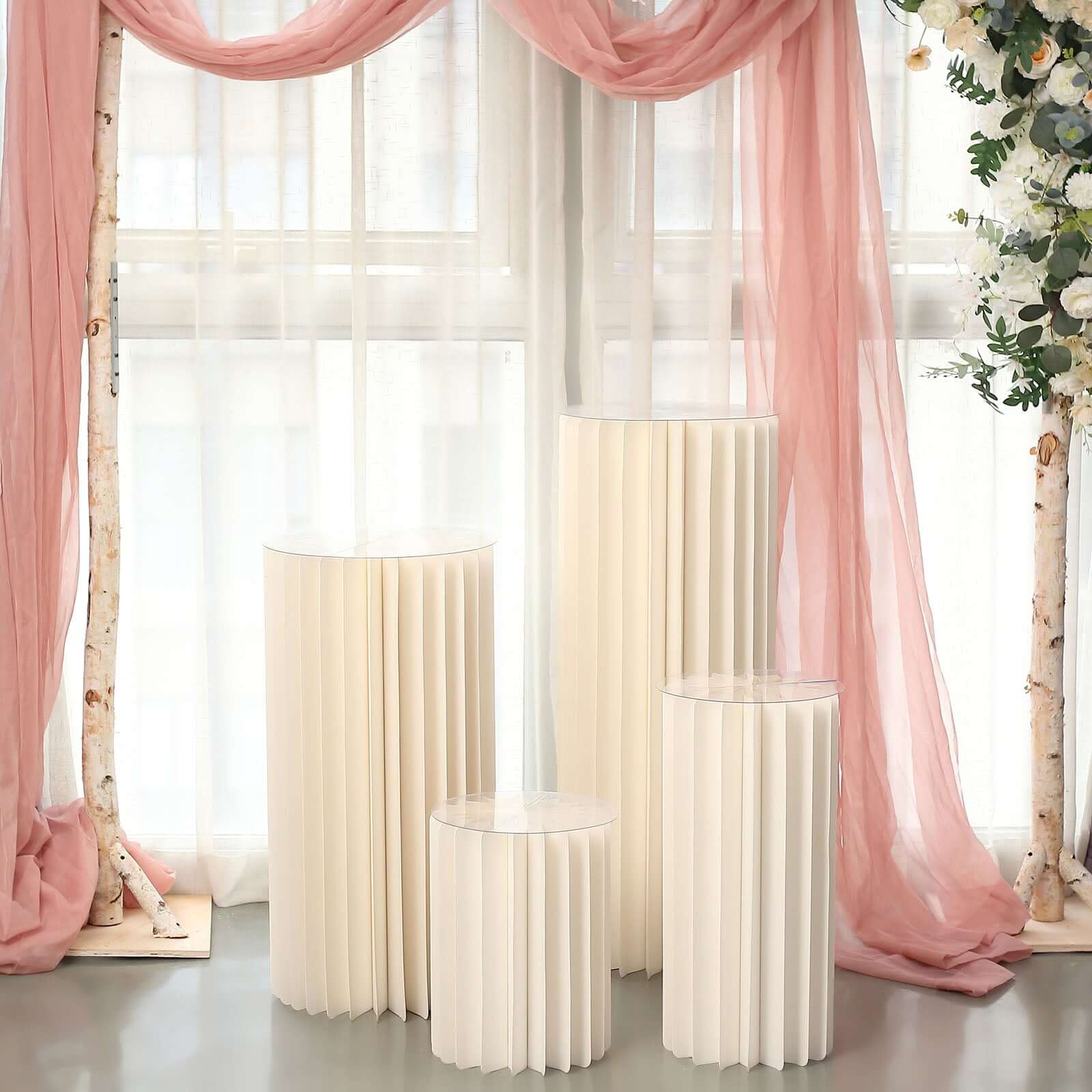 24" Ivory Cylinder Display Column Stand, Pillar Pedestal Stand With Top Plate - Bell Racket Store