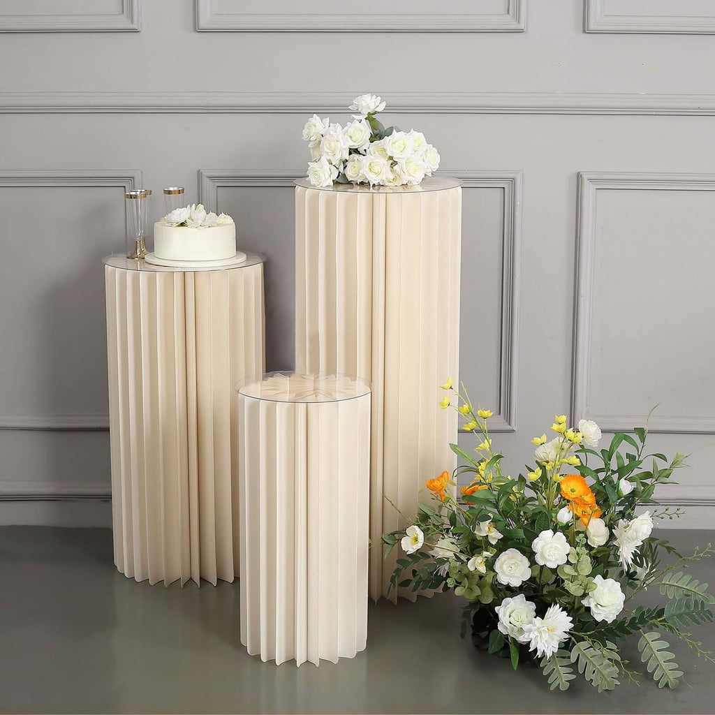 24" Ivory Cylinder Display Column Stand, Pillar Pedestal Stand With Top Plate - Bell Racket Store