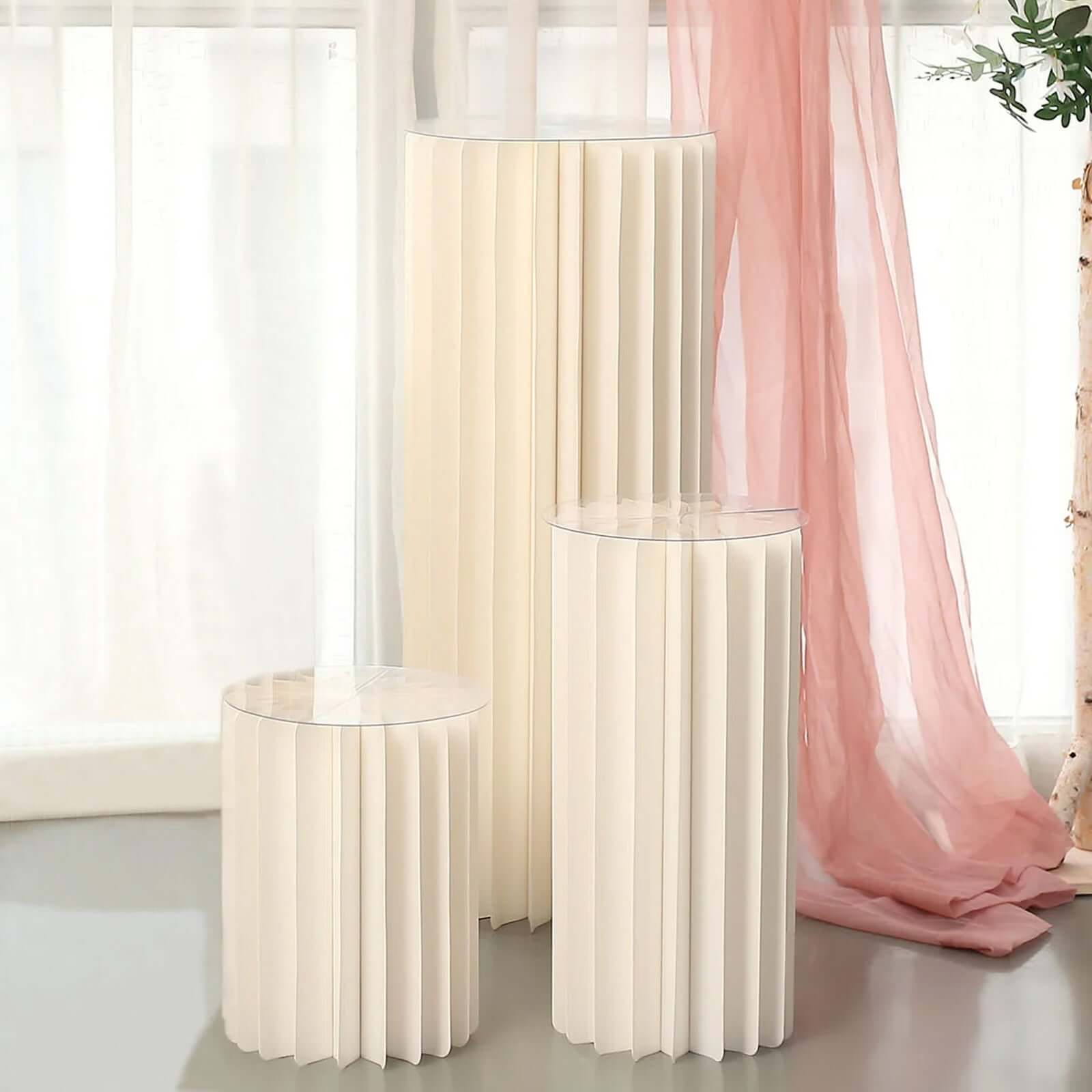 24" Ivory Cylinder Display Column Stand, Pillar Pedestal Stand With Top Plate - Bell Racket Store