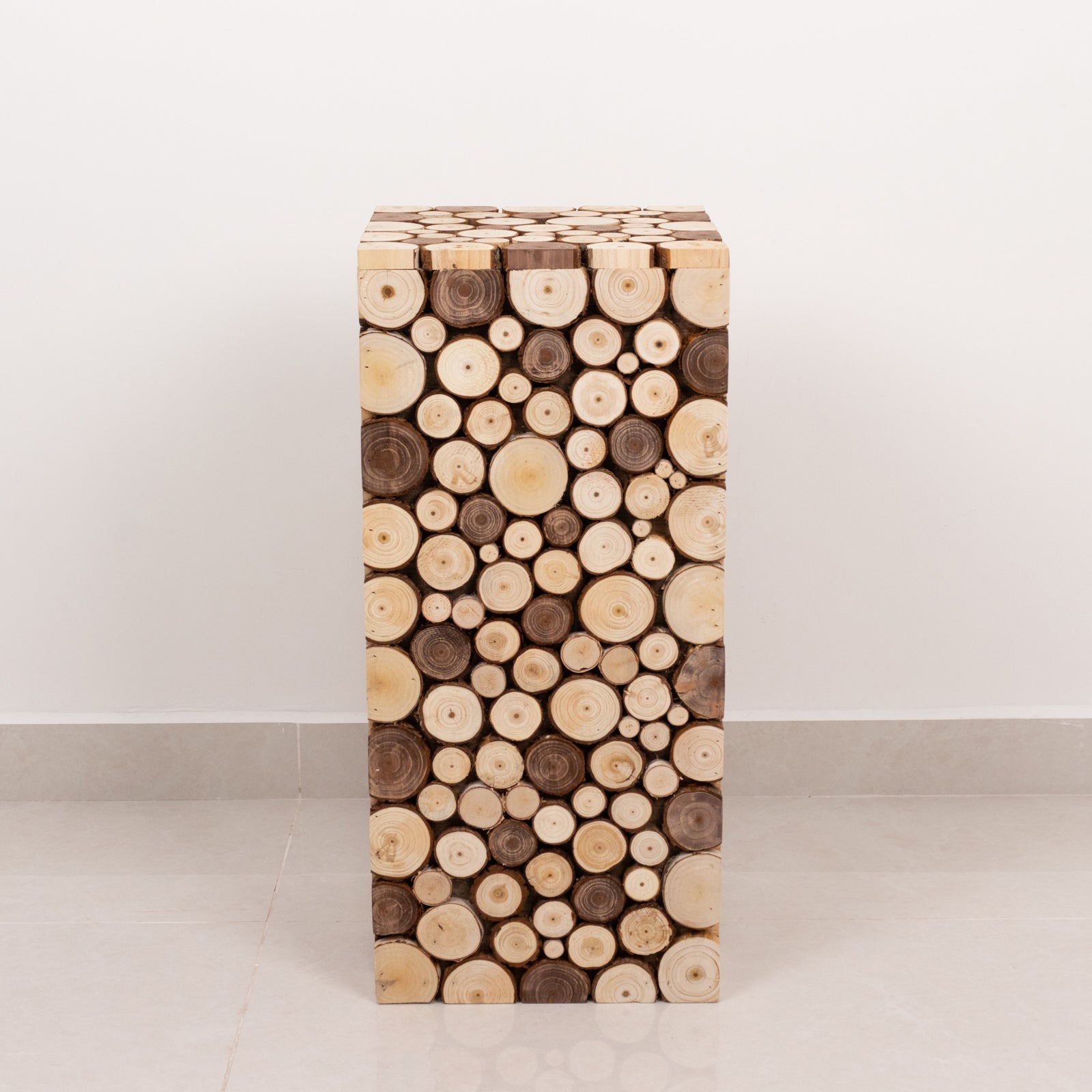 24" Natural Wooden Slices Pillar Prop Pedestal Stand, Rustic Farmhouse Wood Riser Rectangular Plant Stand - Bell Racket Store