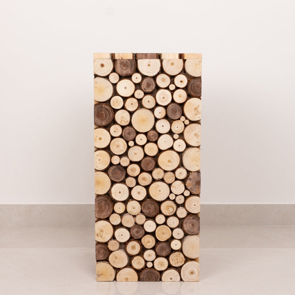 24" Natural Wooden Slices Pillar Prop Pedestal Stand, Rustic Farmhouse Wood Riser Rectangular Plant Stand - Bell Racket Store