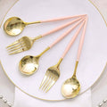 24-Pack Plastic Fork and Spoon Set Gold/Rose Gold - Heavy Duty Disposable Modern Utensils 6"