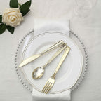 24-Pack Plastic Silverware Set with Hammered Design Gold - Heavy Duty Disposable Utensils 7"