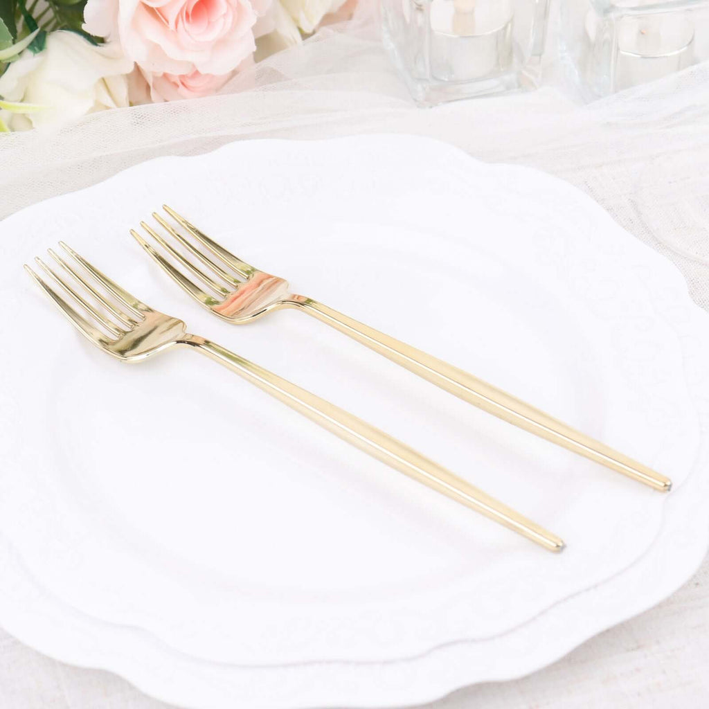 24 Pack 8" Glossy Gold Heavy Duty Plastic Silverware Forks Cutlery, Premium Disposable Sleek Flatware - Bell Racket Store