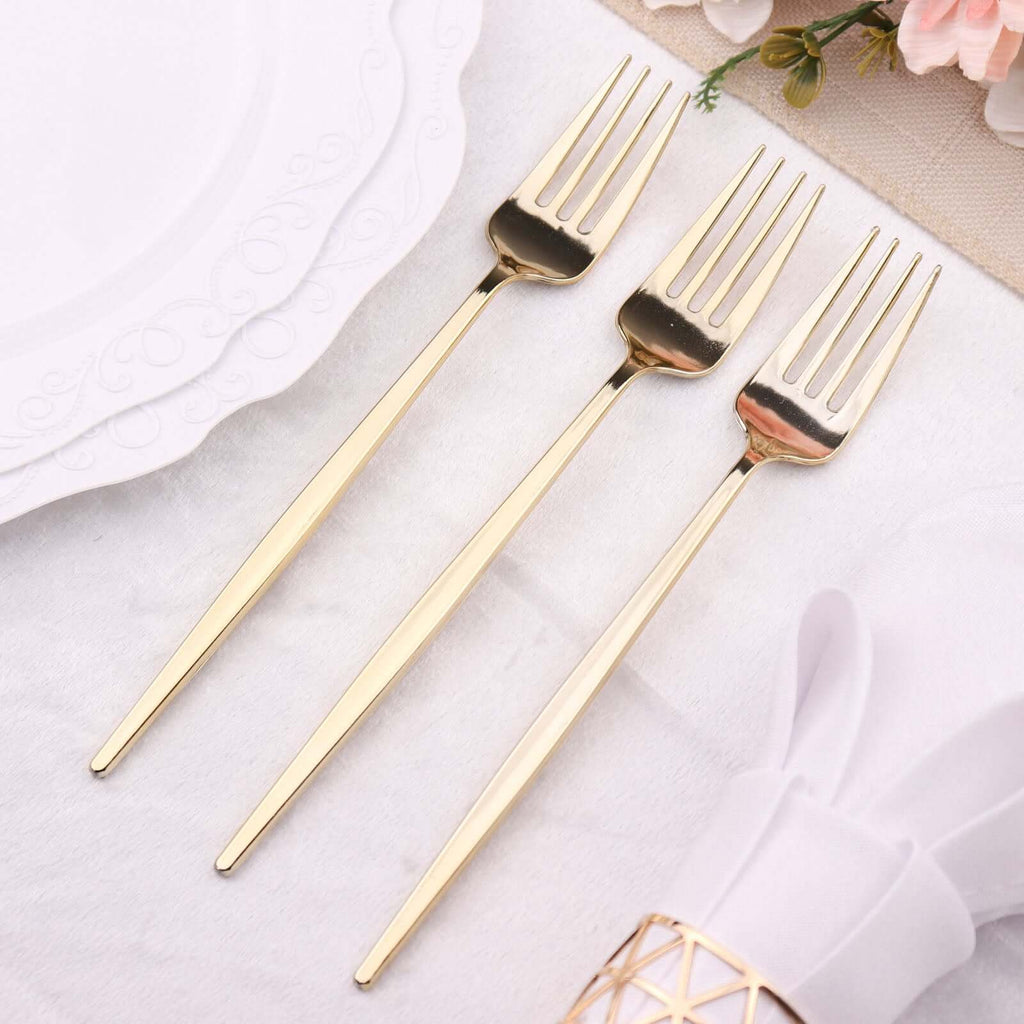 24 Pack 8" Glossy Gold Heavy Duty Plastic Silverware Forks Cutlery, Premium Disposable Sleek Flatware - Bell Racket Store
