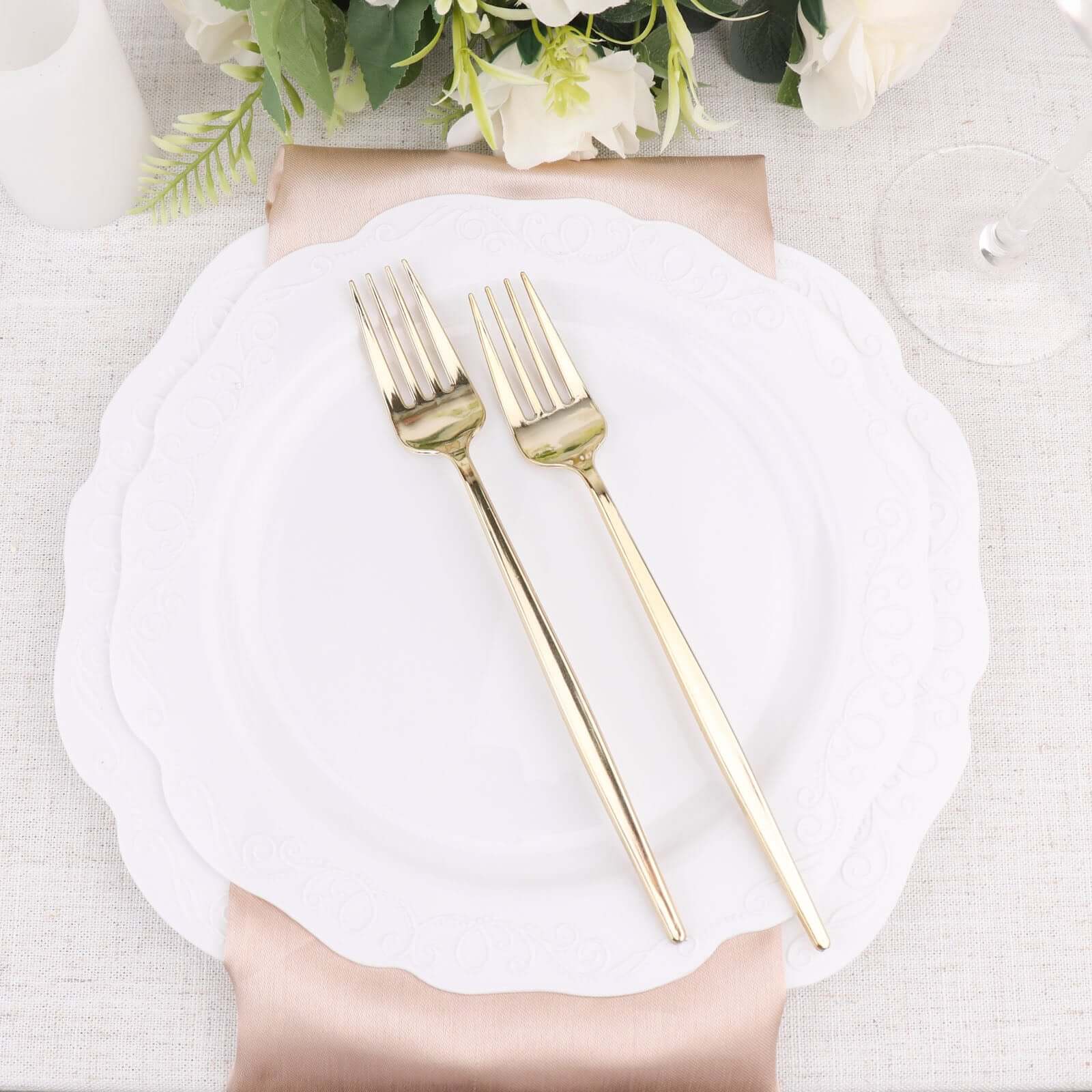 24 Pack 8" Glossy Gold Heavy Duty Plastic Silverware Forks Cutlery, Premium Disposable Sleek Flatware - Bell Racket Store