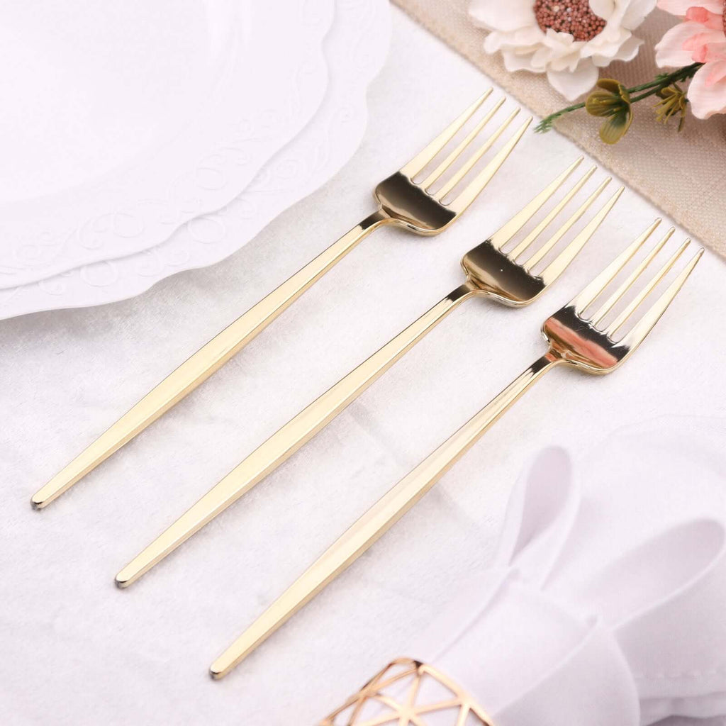 24 Pack 8" Glossy Gold Heavy Duty Plastic Silverware Forks Cutlery, Premium Disposable Sleek Flatware - Bell Racket Store