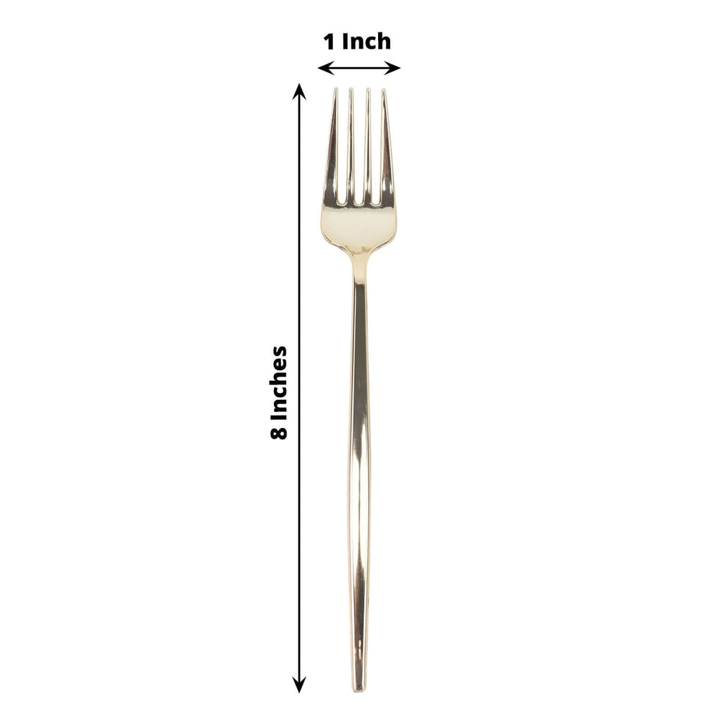 24 Pack 8" Glossy Gold Heavy Duty Plastic Silverware Forks Cutlery, Premium Disposable Sleek Flatware - Bell Racket Store