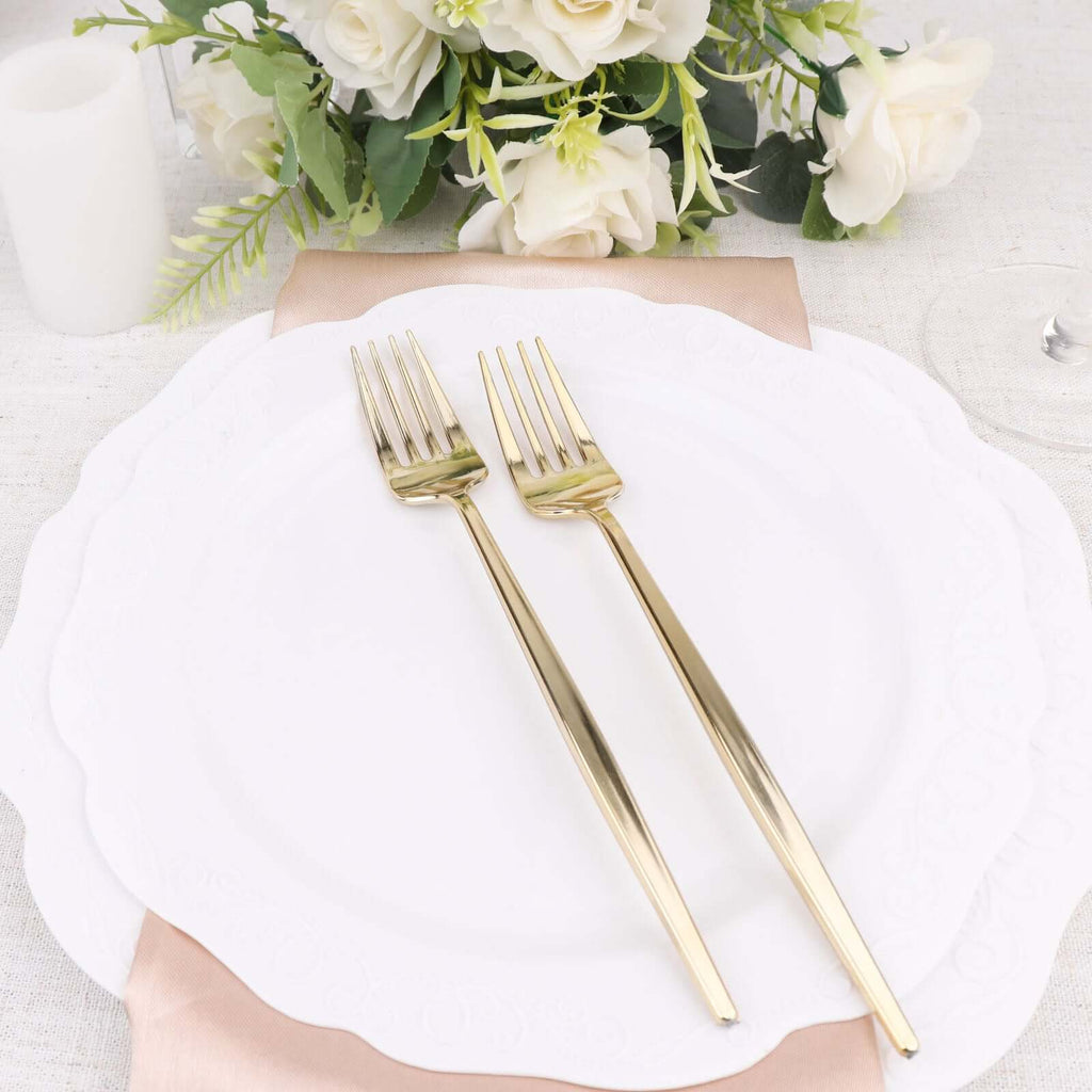 24 Pack 8" Glossy Gold Heavy Duty Plastic Silverware Forks Cutlery, Premium Disposable Sleek Flatware - Bell Racket Store