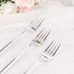 24 Pack 8" Glossy Silver Heavy Duty Plastic Silverware Forks, Shiny Cutlery, Premium Disposable Flatware - Bell Racket Store
