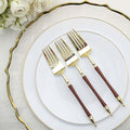 24-Pack Plastic Forks with Roman Column Handle Gold/Brown - European Style Disposable Utensils 8"