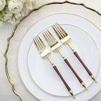 24-Pack Plastic Forks with Roman Column Handle Gold/Brown - European Style Disposable Utensils 8"