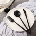 24-Pack Plastic Flatware Set with Sleek Modern Design Black - Premium Disposable Silverware 8"