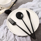 24-Pack Plastic Flatware Set with Sleek Modern Design Black - Premium Disposable Silverware 8"