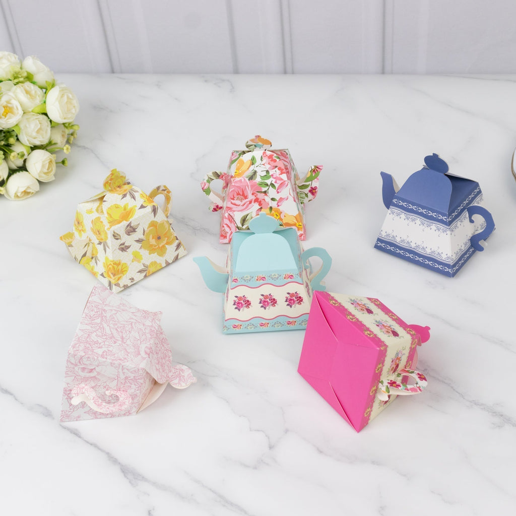 24 Pack Cardboard Favor Boxes in Mixed Vintage Floral Tea Pot Design - Elegant Gift Box for Weddings & Baby Showers - 5"x4" - Bell Racket Store