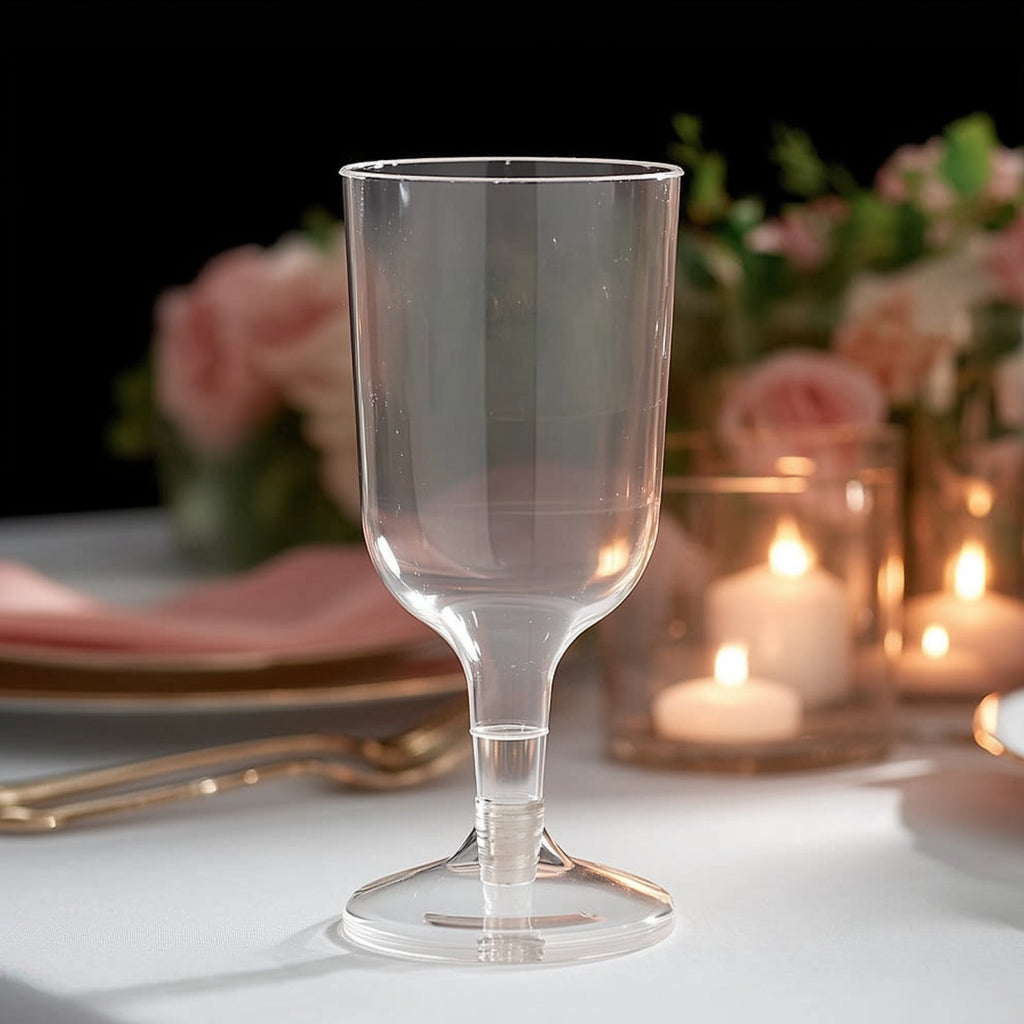24 Pack Clear Plastic Wine Glasses 6oz Short Stem Disposable Party Cups with Detachable Base - Bell Racket Store