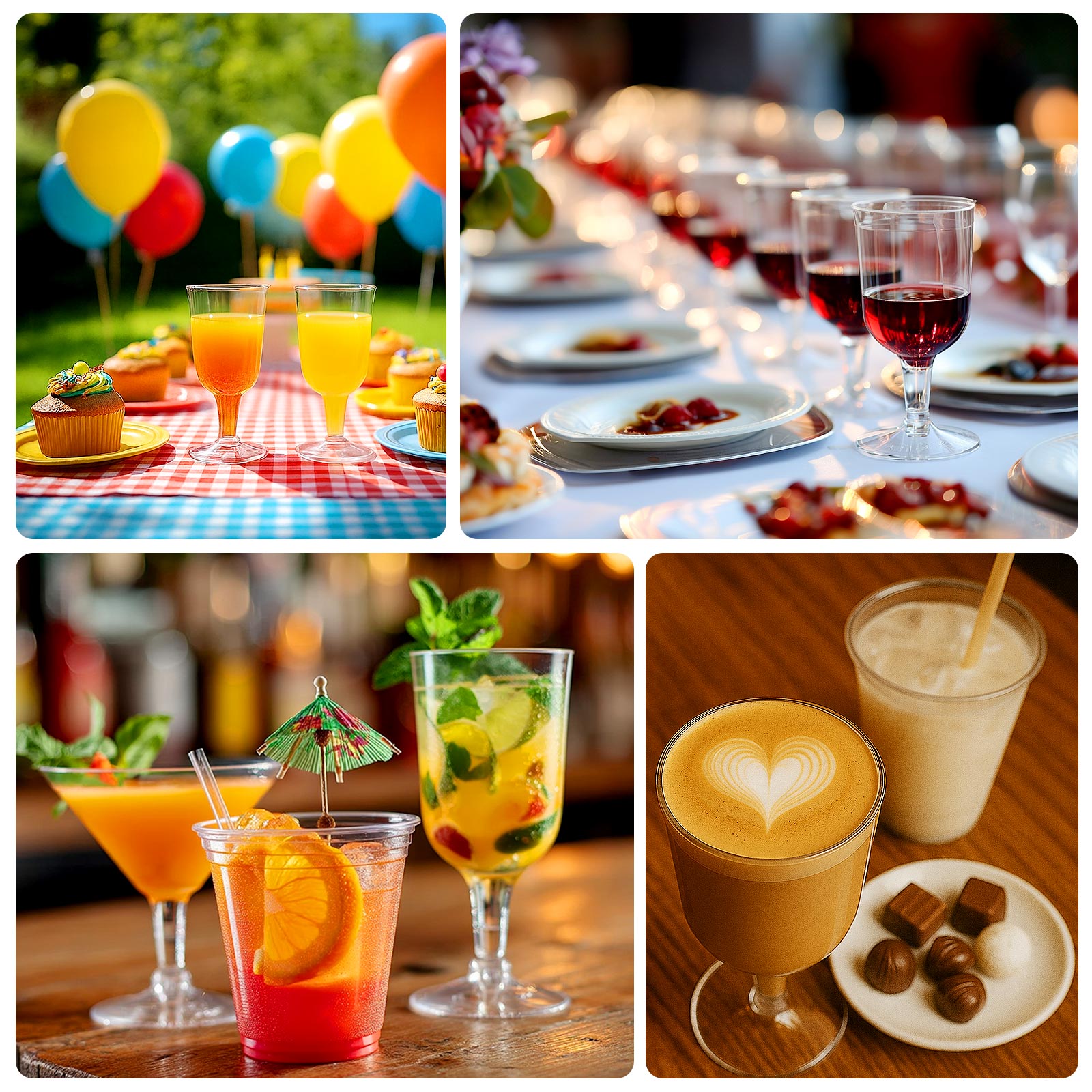 24 Pack Clear Plastic Wine Glasses 6oz Short Stem Disposable Party Cups with Detachable Base - Bell Racket Store