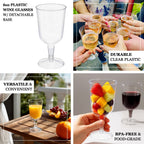 24 Pack Clear Plastic Wine Glasses 6oz Short Stem Disposable Party Cups with Detachable Base - Bell Racket Store