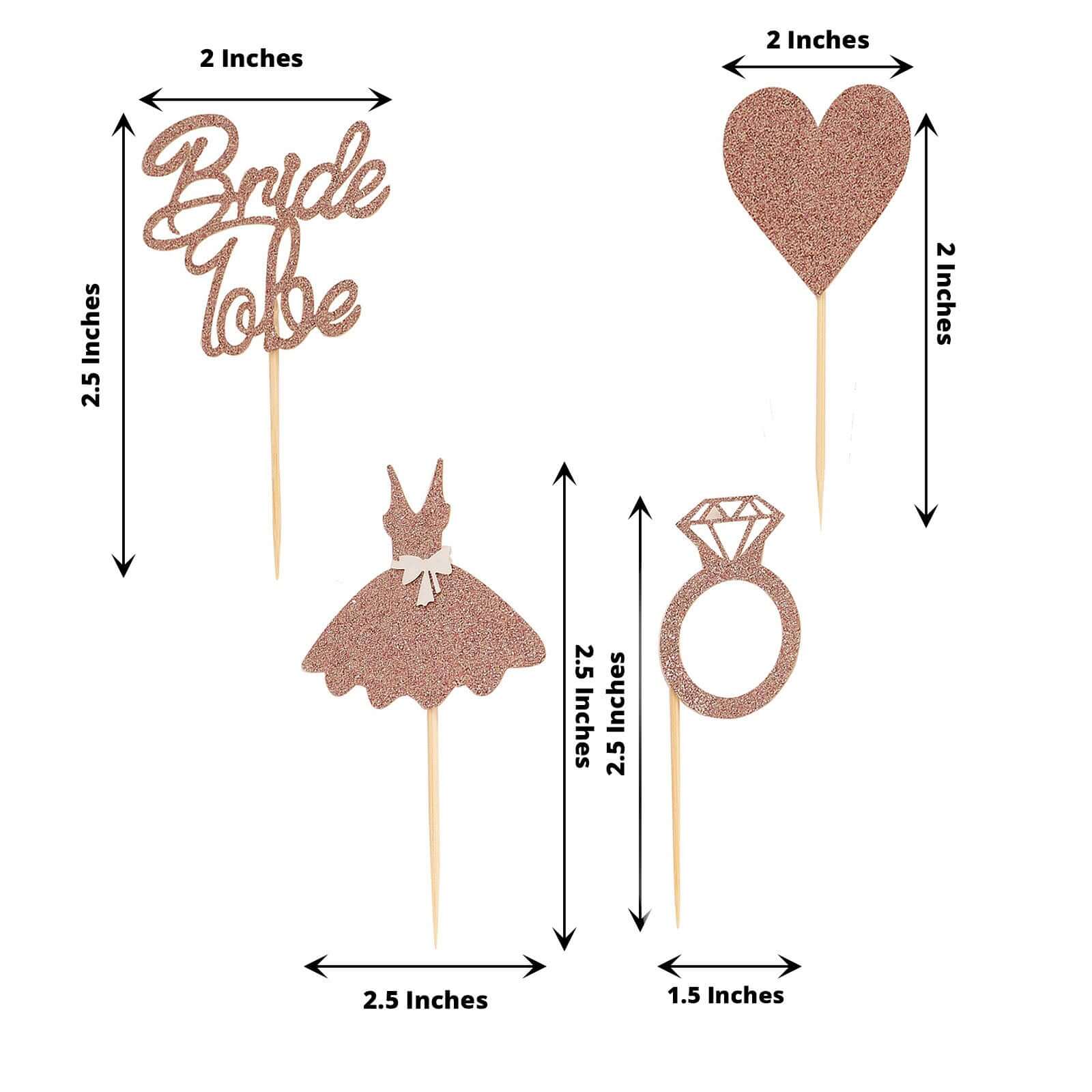 24 - Pack Cupcake Topper Picks Bridal Shower Design Rose Gold Glitter - Wedding Cake Decoration Supplies Assorted Styles - Bell Racket Store