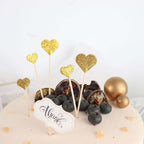 24 - Pack Cupcake Topper Picks Heart Shaped Design Glitter Gold - Party Cake Toppers 4.5", 4" - Bell Racket Store