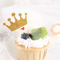 24 - Pack Cupcake Topper Picks Royal Crown Design Glitter Gold - Party Cake Toppers 5" - Bell Racket Store