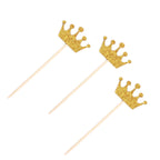 24 - Pack Cupcake Topper Picks Royal Crown Design Glitter Gold - Party Cake Toppers 5" - Bell Racket Store